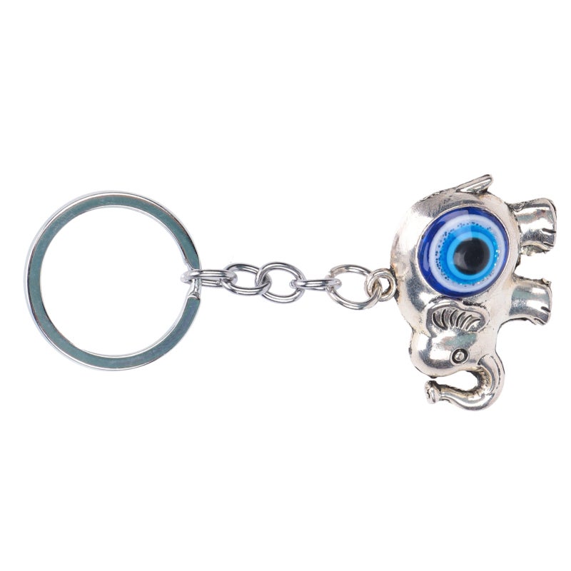 Blue Eyes Keychain 2.4 Inch Alloy Colored Glaze Pendant - Turkish Style Elephant Charm for Good Luck Protection - Image 2