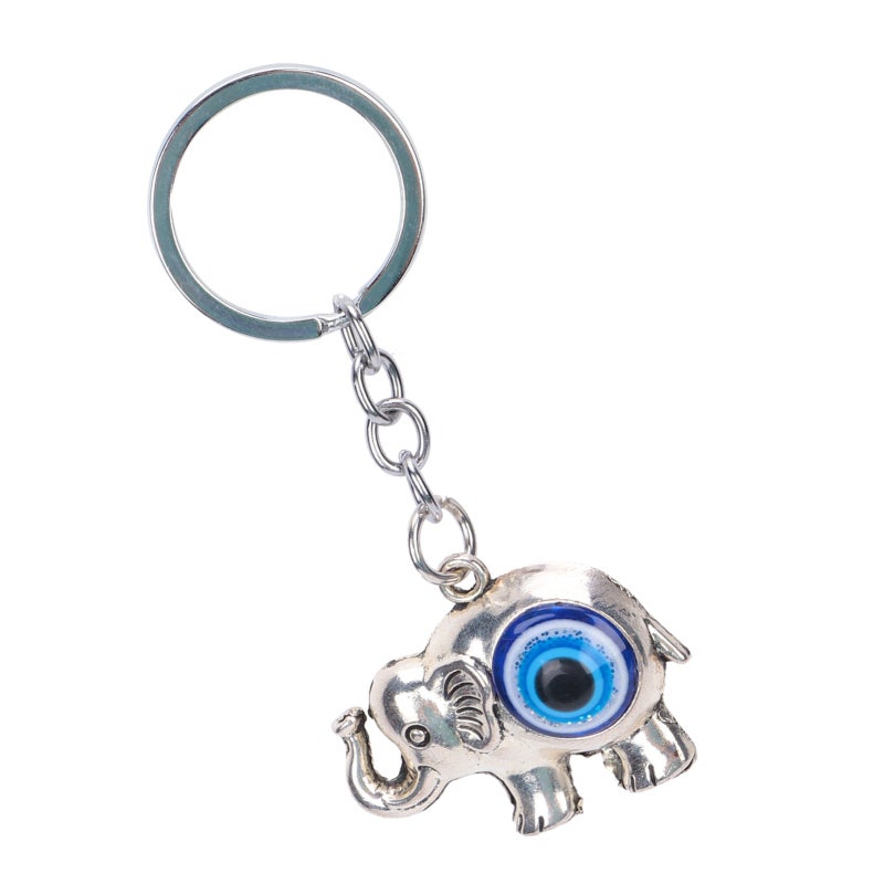 Blue Eyes Keychain 2.4 Inch Alloy Colored Glaze Pendant - Turkish Style Elephant Charm for Good Luck Protection - Image 5