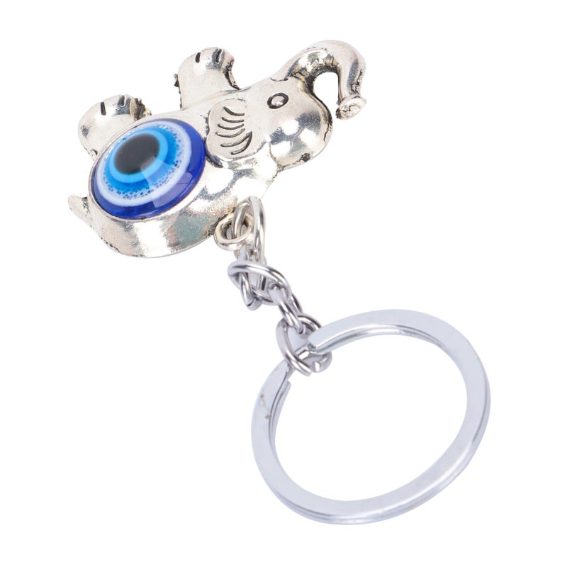 Blue Eyes Keychain 2.4 Inch Alloy Colored Glaze Pendant - Turkish Style Elephant Charm for Good Luck Protection - Image 4