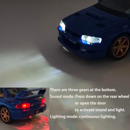 ERBADIHAGO Toy Cars Compatible for 1998 Impreza 22B Sti 132 Metal Model Car Pull Back Car Toys with Light and Sound Toys Car Collectible Model for Children Age 3 Year Old Blue - Image 5