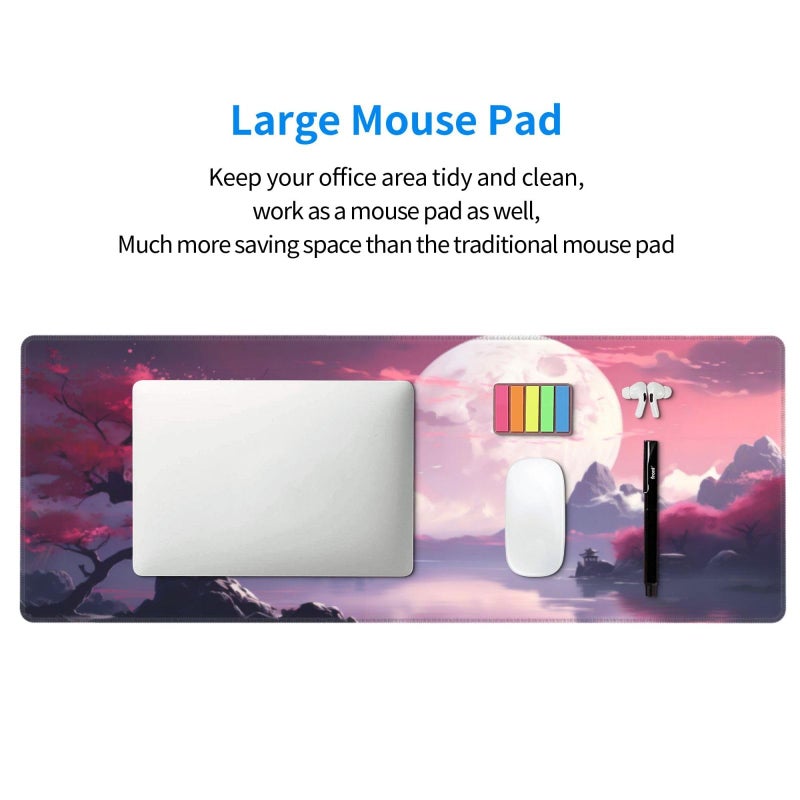 Brecoy Watercolor Japanese Large Gaming Mouse Pad Japanese Mouse Pad 31.5 X 11.8 In Mat Desk Pad Large Desk Mat Extended Keyboard Mousepad With Non-Slip Base And Stitched Edge For Desk Home Office - Image 5