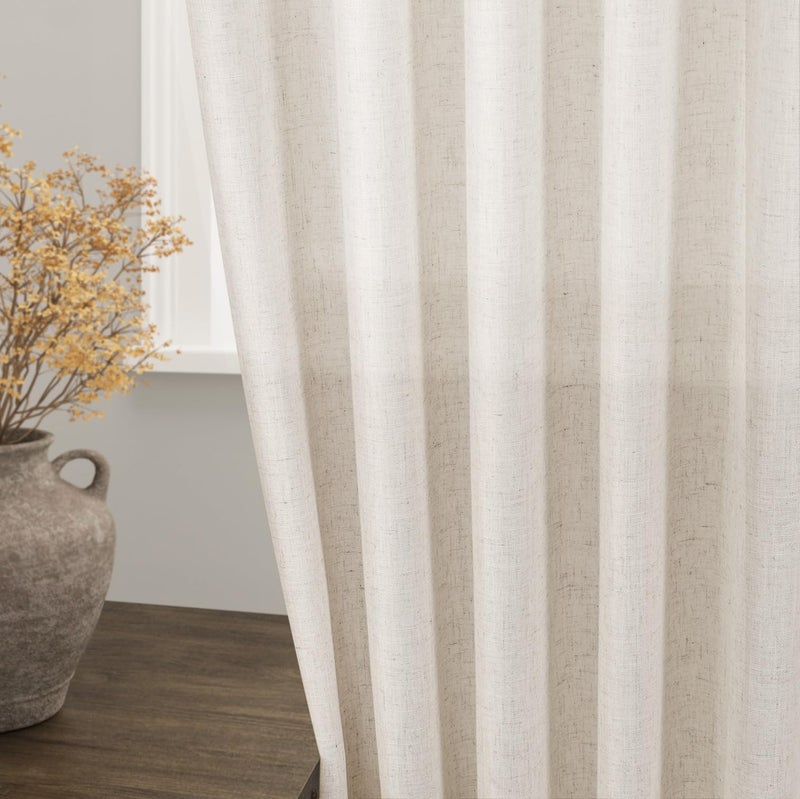 Nanspring Beige Flax Linen Curtains 84 inches Long for Living Room 2 Panel Tan Burlap Textured Drapes Semi Sheer Privacy Khaki Window Curtain Country Rustic Farmhouse Canvas Cloth Curtain for Dinning Room - Image 2