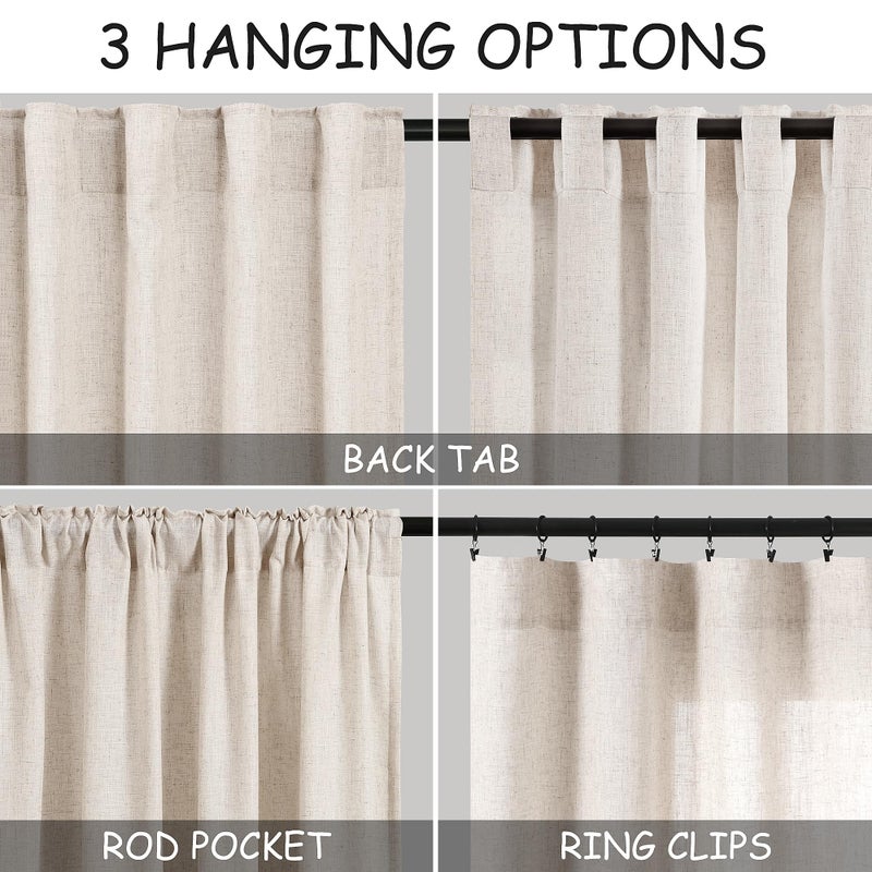 Nanspring Beige Flax Linen Curtains 84 inches Long for Living Room 2 Panel Tan Burlap Textured Drapes Semi Sheer Privacy Khaki Window Curtain Country Rustic Farmhouse Canvas Cloth Curtain for Dinning Room - Image 3