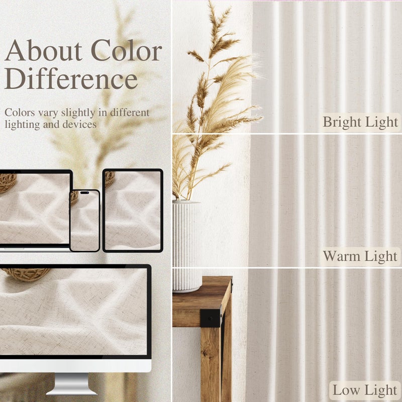 Nanspring Beige Flax Linen Curtains 84 inches Long for Living Room 2 Panel Tan Burlap Textured Drapes Semi Sheer Privacy Khaki Window Curtain Country Rustic Farmhouse Canvas Cloth Curtain for Dinning Room - Image 4