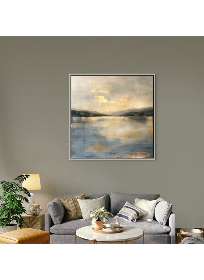Art Decor Art Decor Framed Canvas Wall Art of Gold Abstract Lake and Mountain Square Print Wall Decor for Home Office Living Room Bedroom Gifting  - Image 3