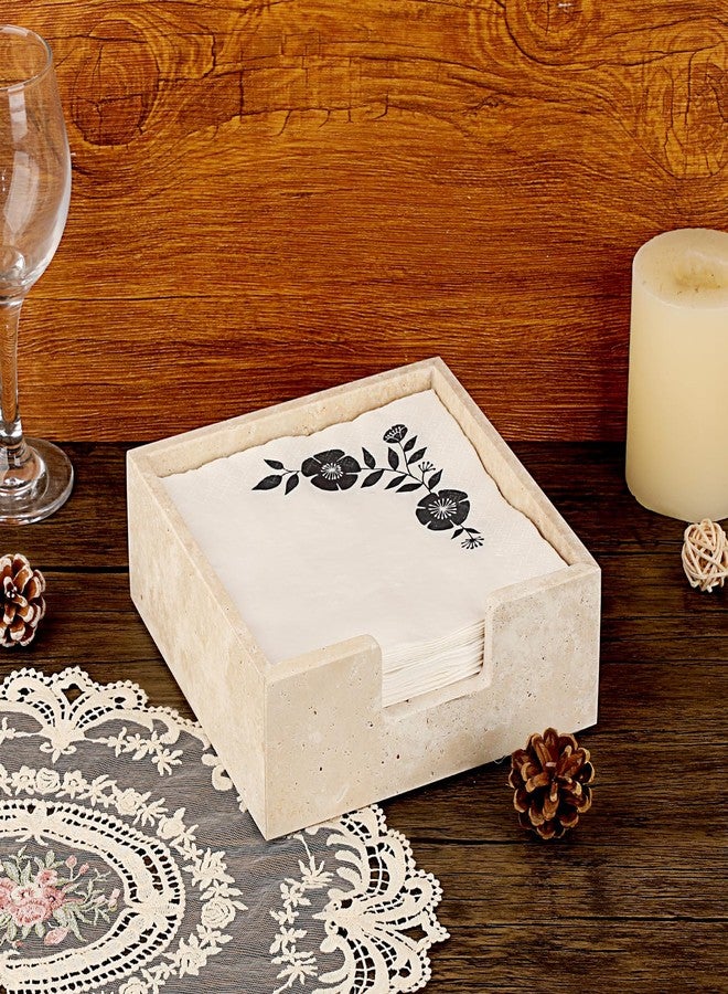 Sumnacon Travertine Luncheon Napkin Holder for Table, 7.5"x 7.5", Square Napkin Holders Cube Dinner Napkin Tray, Flat Modern Napkin Dispenser for Kitchen, Countertop, Dining Table, Party, Bar - Image 3