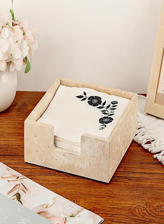Sumnacon Travertine Luncheon Napkin Holder for Table, 7.5"x 7.5", Square Napkin Holders Cube Dinner Napkin Tray, Flat Modern Napkin Dispenser for Kitchen, Countertop, Dining Table, Party, Bar - Image 2