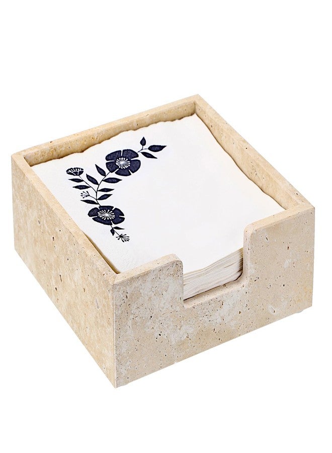 Sumnacon Travertine Luncheon Napkin Holder for Table, 7.5"x 7.5", Square Napkin Holders Cube Dinner Napkin Tray, Flat Modern Napkin Dispenser for Kitchen, Countertop, Dining Table, Party, Bar - Image 1