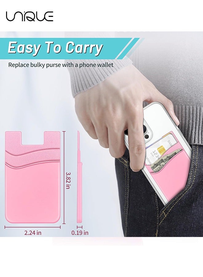 Unique 3Pcs Phone Wallet, Phone Card Holder for Back of Phone Case, Dual Pocket Phone Wallet Stick On Compatible for iPhone, Samsung and Most of Cell Phone (Black, White, Pink) - Image 2