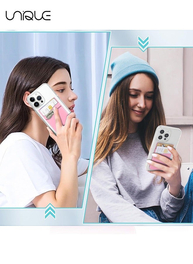 Unique 3Pcs Phone Wallet, Phone Card Holder for Back of Phone Case, Dual Pocket Phone Wallet Stick On Compatible for iPhone, Samsung and Most of Cell Phone (Black, White, Pink) - Image 4