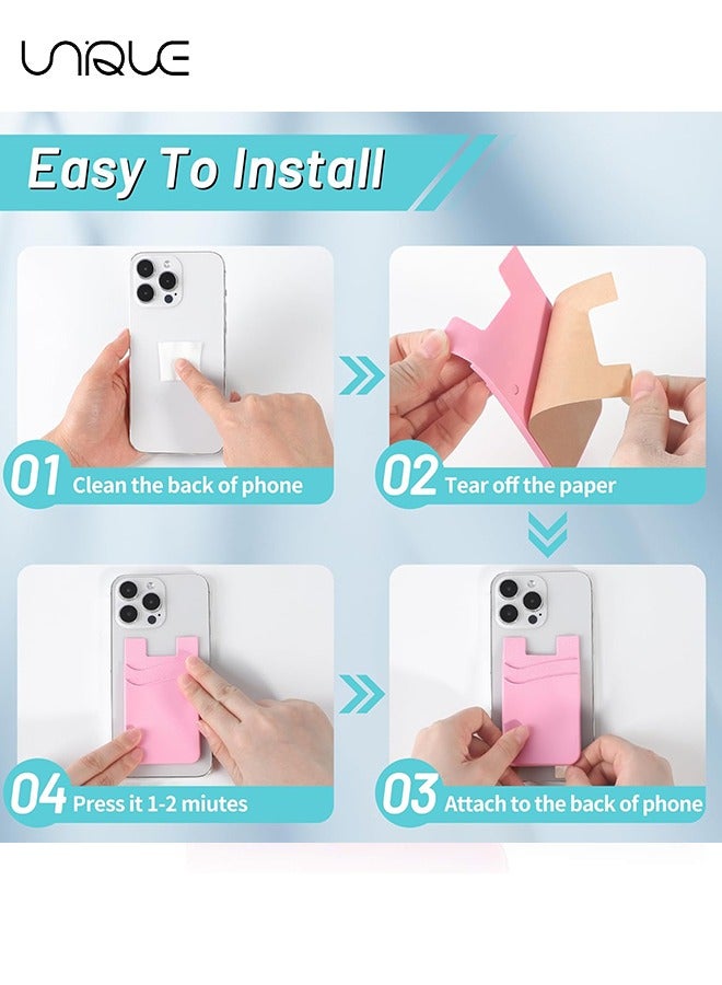 Unique 3Pcs Phone Wallet, Phone Card Holder for Back of Phone Case, Dual Pocket Phone Wallet Stick On Compatible for iPhone, Samsung and Most of Cell Phone (Black, White, Pink) - Image 5