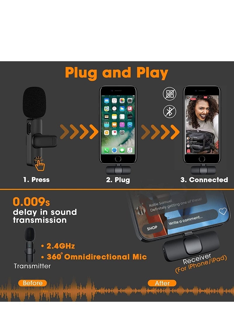 Upgraded Plug Play Wireless Lapel Lavalier Microphone for iPhone iPad Recording YouTube Facebook Live Stream Vlog Auto-Sync Wireless Mic with 2 Clips No Need App Bluetooth - Image 2