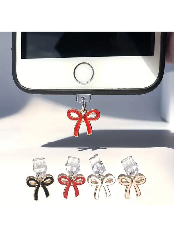 Red Minimalist Bow Dust Plug For Iphone 6 To 14 Pro Max With Storage Lanyard - Image 5