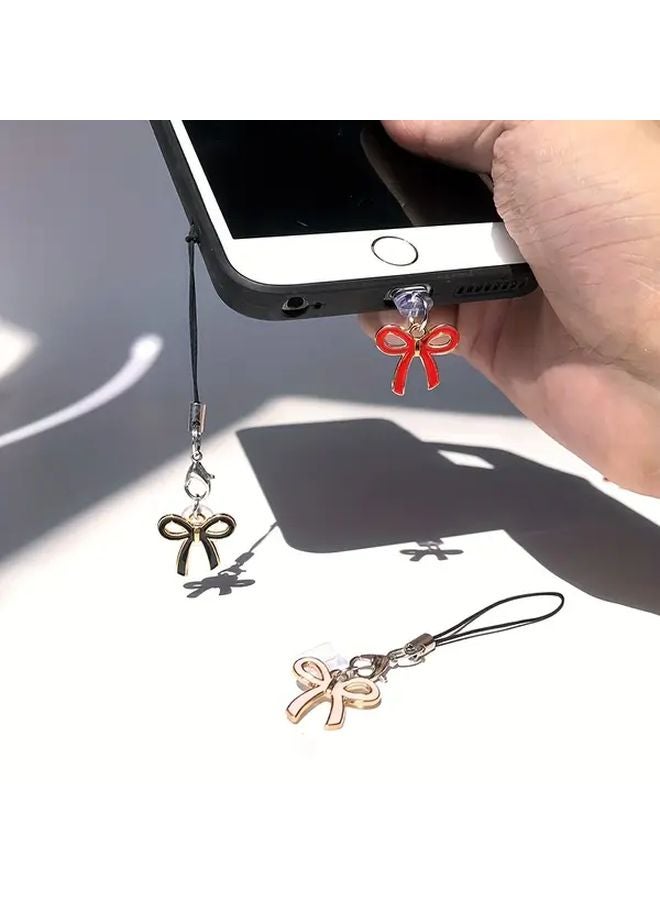 Red Minimalist Bow Dust Plug For Iphone 6 To 14 Pro Max With Storage Lanyard - Image 4