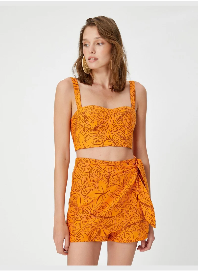كوتون Strappy Linen Mix Crop Tank Top