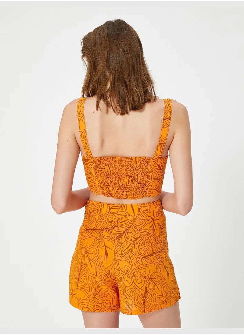 كوتون Strappy Linen Mix Crop Tank Top
