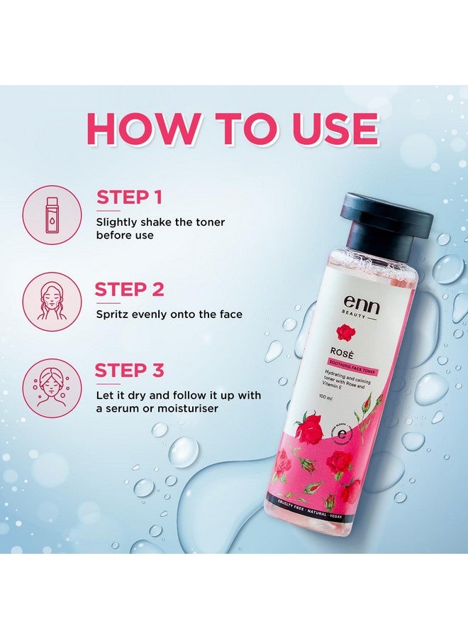 ENN Beauty Rose Water Soothing Face Toner Hydrating & Calming Toner With Natural Rose & Vitamin E For Pore Tightening 100Ml - Image 4