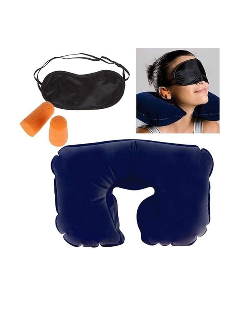 Generic 3 Pieces Travel Kit Adjustable Eye Mask Inflatable Neck Pillow and Noise Cancelling Earplugs for Comfortable and Convenient Travelling (Color May Vary) - Image 5