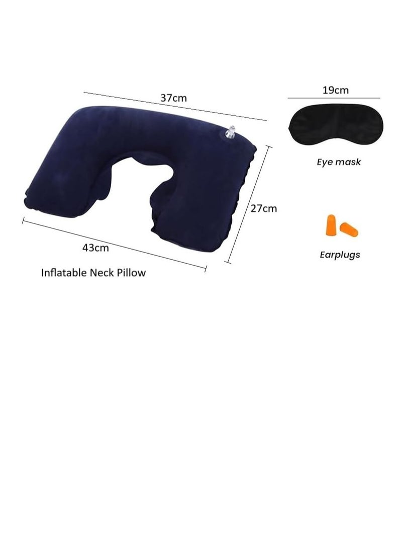 Generic 3 Pieces Travel Kit Adjustable Eye Mask Inflatable Neck Pillow and Noise Cancelling Earplugs for Comfortable and Convenient Travelling (Color May Vary) - Image 2