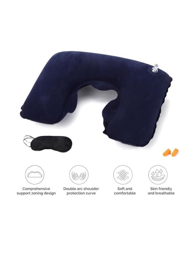 Generic 3 Pieces Travel Kit Adjustable Eye Mask Inflatable Neck Pillow and Noise Cancelling Earplugs for Comfortable and Convenient Travelling (Color May Vary) - Image 4