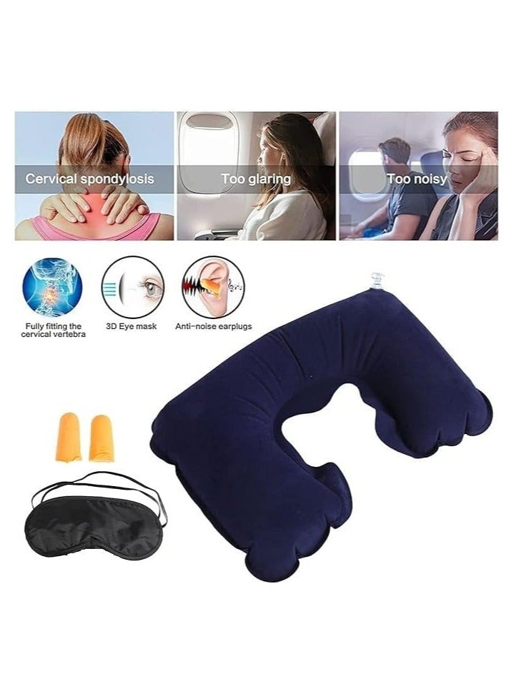 Generic 3 Pieces Travel Kit Adjustable Eye Mask Inflatable Neck Pillow and Noise Cancelling Earplugs for Comfortable and Convenient Travelling (Color May Vary) - Image 3