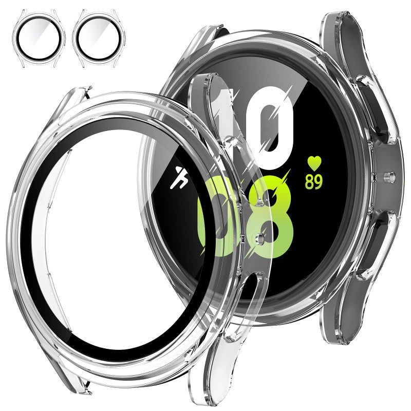 Tensea تينسيا [2 عبوة] لحماية شاشة ساعة سامسونج جالاكسي ووتش FE 2024/5 2022/4 2021، غلاف واقي بحجم 40 مم، غطاء وجه واقي بحجم 40 مم، حافة صلبة مع زجاج مقسى مدمج للنساء والرجال - Image 1