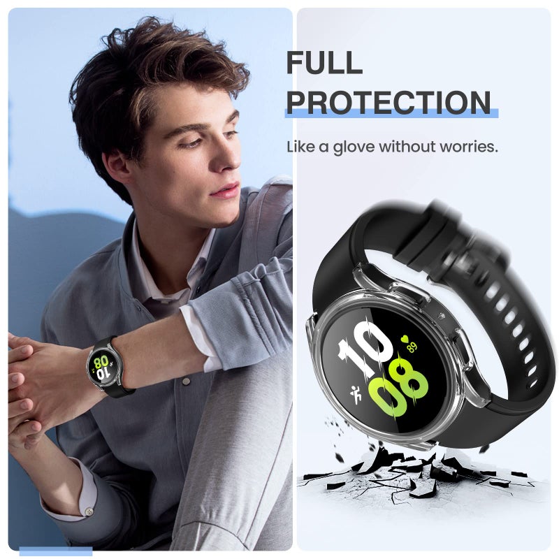 Tensea تينسيا [2 عبوة] لحماية شاشة ساعة سامسونج جالاكسي ووتش FE 2024/5 2022/4 2021، غلاف واقي بحجم 40 مم، غطاء وجه واقي بحجم 40 مم، حافة صلبة مع زجاج مقسى مدمج للنساء والرجال - Image 4