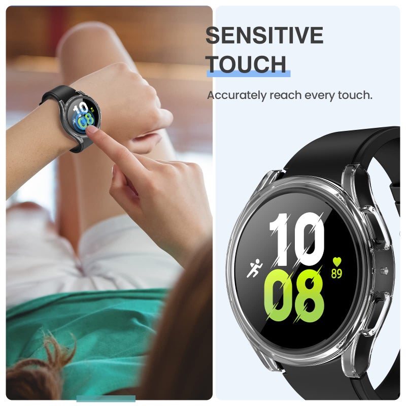 Tensea تينسيا [2 عبوة] لحماية شاشة ساعة سامسونج جالاكسي ووتش FE 2024/5 2022/4 2021، غلاف واقي بحجم 40 مم، غطاء وجه واقي بحجم 40 مم، حافة صلبة مع زجاج مقسى مدمج للنساء والرجال - Image 5