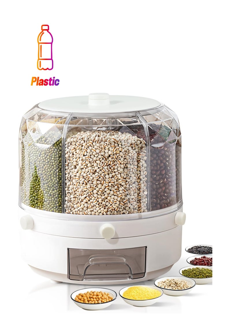 360 Degree Rotating Grain Dispenser for Kitchen Storage with 6 Compartments Ideal for Rice Lentils and Small Beans - Image 1