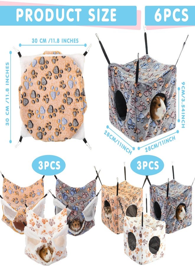 AceOrbit 6 Pcs Ferret Cozy Cage Accessories Triple Rat Cage Hanging Hammock Guinea Pig Cube Hammock Chinchilla Bed Hideout Small Animals Toy Accessories Sugar Glider Squirrel Hamster (Cute Paws) - Image 2