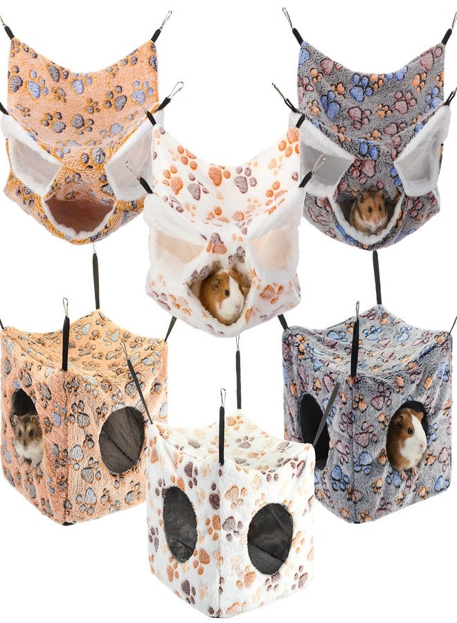 AceOrbit 6 Pcs Ferret Cozy Cage Accessories Triple Rat Cage Hanging Hammock Guinea Pig Cube Hammock Chinchilla Bed Hideout Small Animals Toy Accessories Sugar Glider Squirrel Hamster (Cute Paws) - Image 1