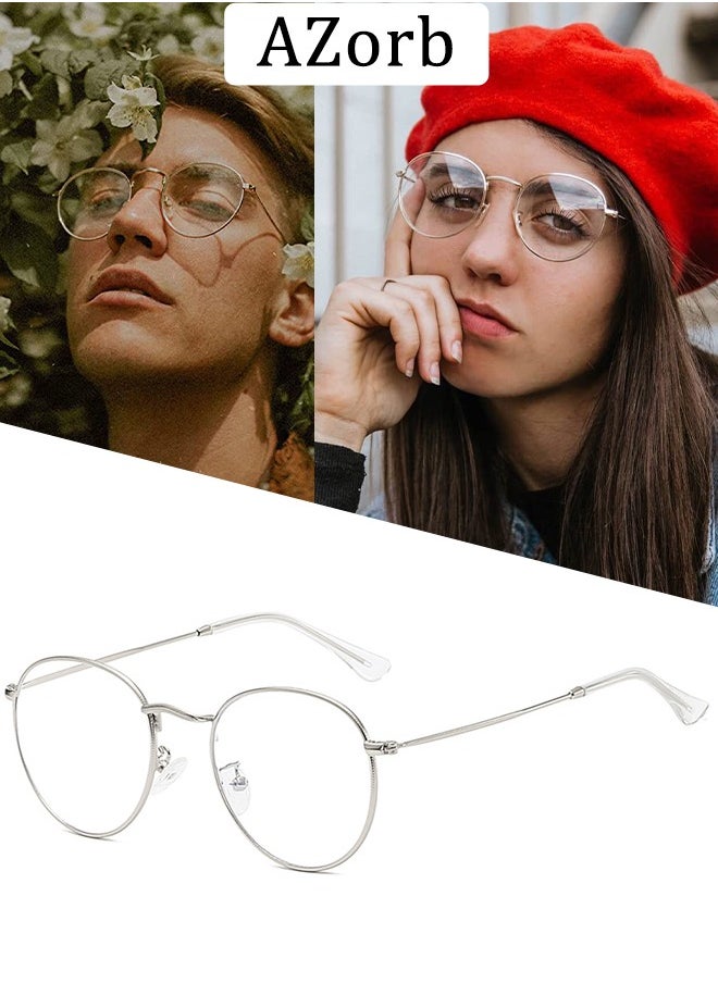 AZorb - Metal Blue Light Glasses for Men Women Round Reading Glasses Clear Lens Eyeglasses Anti Blue Light Blocking Radiation Gaming Eye Glasses - Image 1