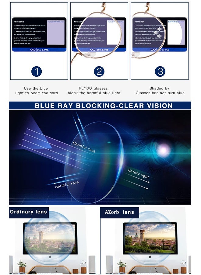AZorb - Metal Blue Light Glasses for Men Women Round Reading Glasses Clear Lens Eyeglasses Anti Blue Light Blocking Radiation Gaming Eye Glasses - Image 1
