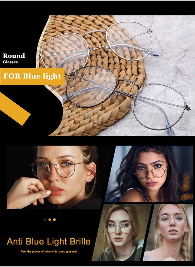 AZorb - Metal Blue Light Glasses for Men Women Round Reading Glasses Clear Lens Eyeglasses Anti Blue Light Blocking Radiation Gaming Eye Glasses - Image 1