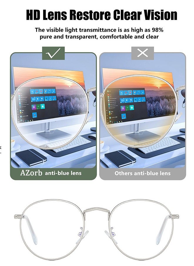 AZorb - Metal Blue Light Glasses for Men Women Round Reading Glasses Clear Lens Eyeglasses Anti Blue Light Blocking Radiation Gaming Eye Glasses - Image 1