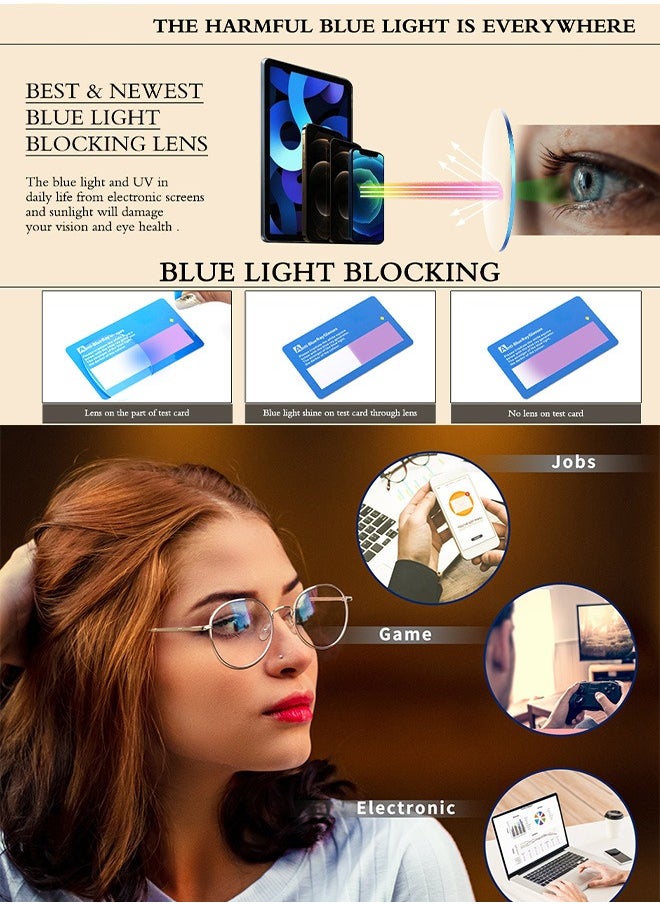 AZorb - Metal Blue Light Glasses for Men Women Round Reading Glasses Clear Lens Eyeglasses Anti Blue Light Blocking Radiation Gaming Eye Glasses - Image 1
