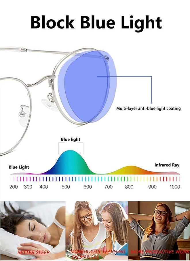 AZorb - Metal Blue Light Glasses for Men Women Round Reading Glasses Clear Lens Eyeglasses Anti Blue Light Blocking Radiation Gaming Eye Glasses - Image 1