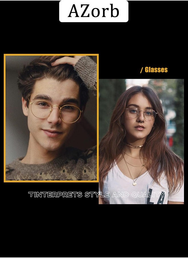 AZorb - Metal Blue Light Glasses for Men Women Round Reading Glasses Clear Lens Eyeglasses Anti Blue Light Blocking Radiation Gaming Eye Glasses - Image 1