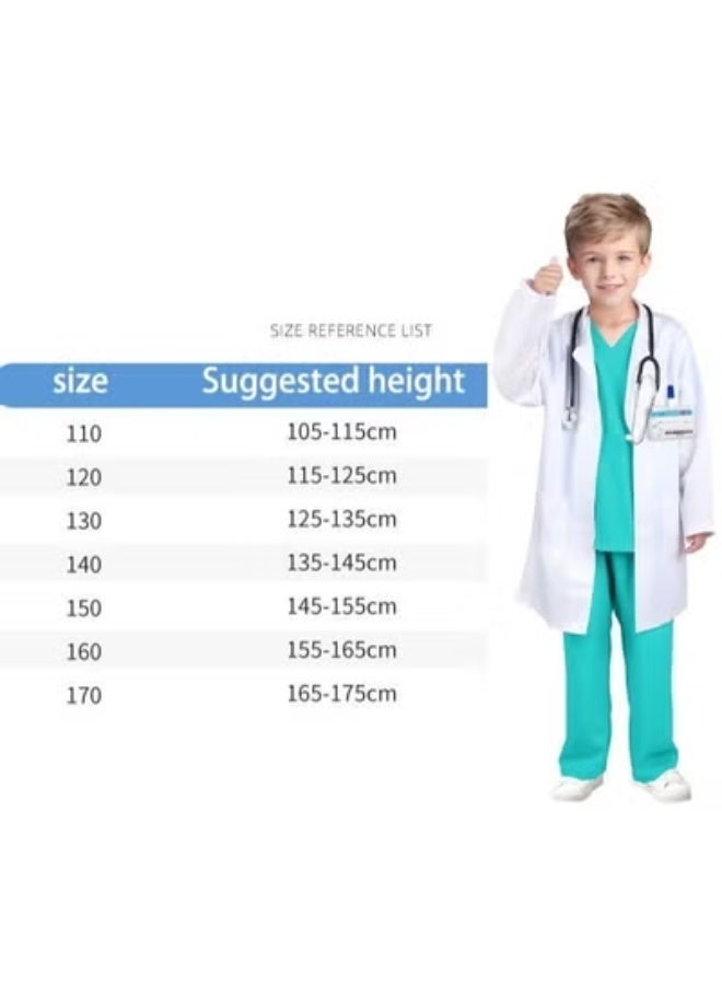 Sparklepals 7-Piece Kids Doctor Costume Set - Teal Scrubs and Lab Coat with Stethoscope, Pretend Play Medical Dress Up for Boys and Girls - Image 2