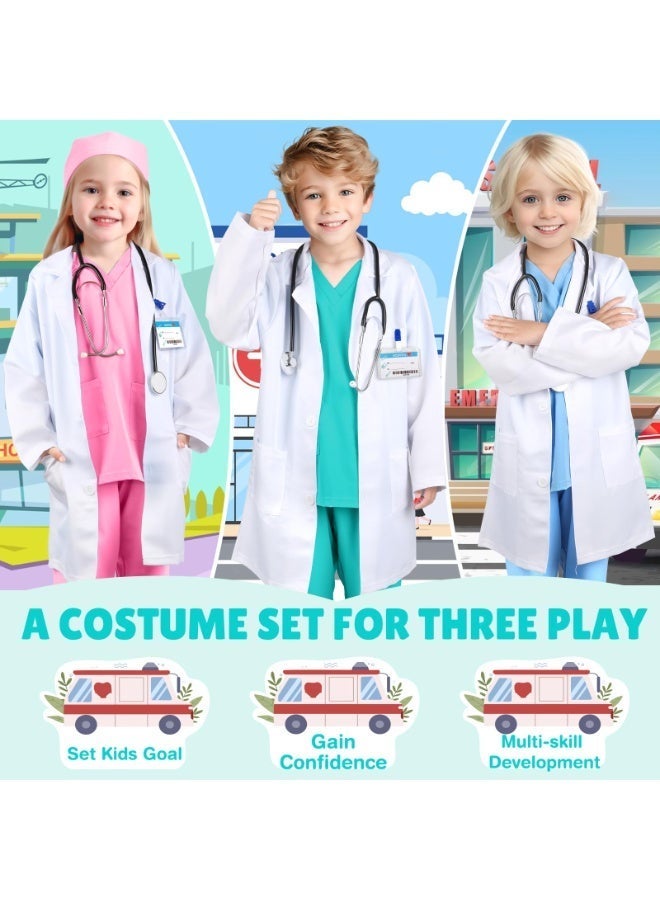 Sparklepals 7-Piece Kids Doctor Costume Set - Teal Scrubs and Lab Coat with Stethoscope, Pretend Play Medical Dress Up for Boys and Girls - Image 4
