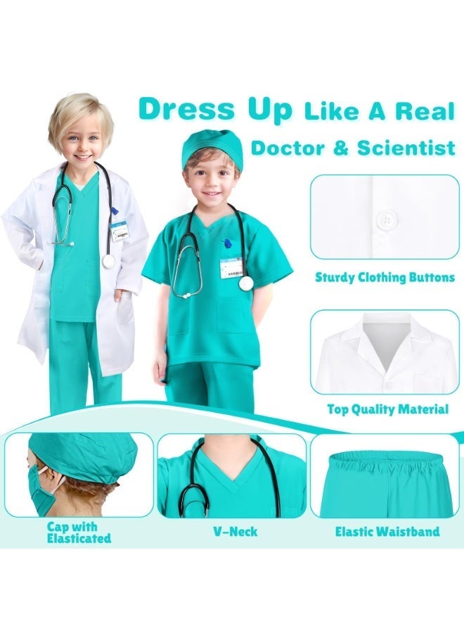Sparklepals 7-Piece Kids Doctor Costume Set - Teal Scrubs and Lab Coat with Stethoscope, Pretend Play Medical Dress Up for Boys and Girls - Image 5