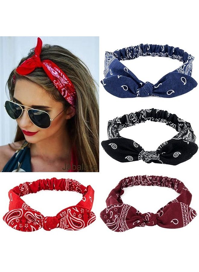 6 Pack Elastic Paisley Bandana Knot Headbands Rabbit Ear Bow Headband Turban Headwraps Hair Band for Women Girls
