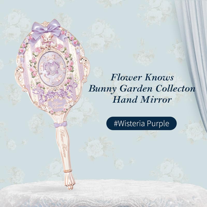 Flower Knows Bunny Garden Collection Hand Mirror,Vintage Portable Handheld Mirror,Fancy & Pretty Princess Mirror with Long Handle,Gift for Girls(Wisteria Purple) - Image 3