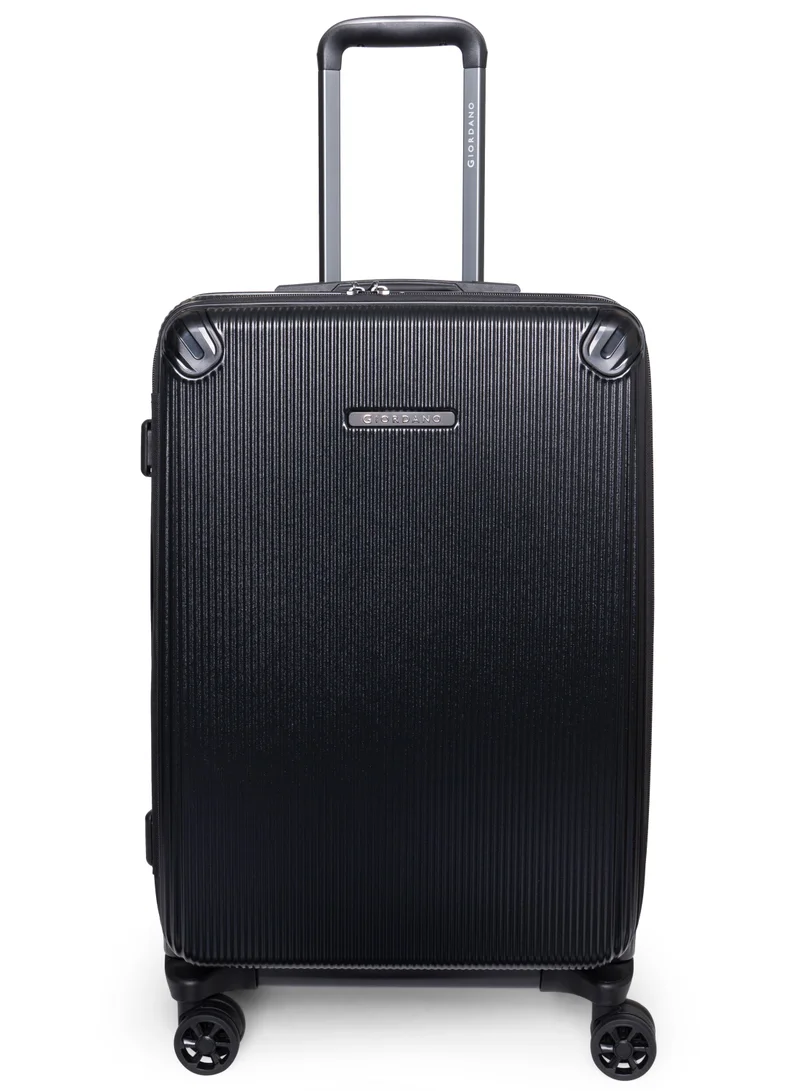 GIORDANO Giordano TitanX 24-Inch Check-In Luggage – Medium Hard Shell Trolley Suitcase with Extra Secure Lock, Expandable Luggage Design, 360° Double Spinner Wheels, Lightweight Unbreakable Travel Bag – Black