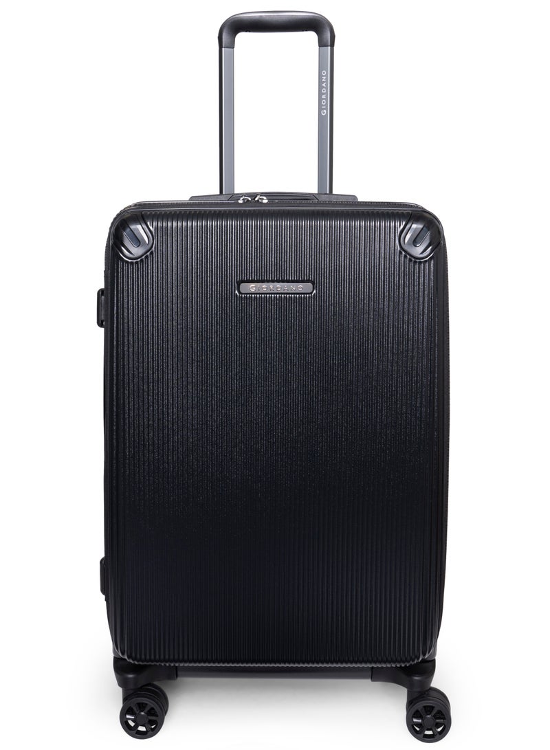 GIORDANO Giordano TitanX 24-Inch Check-In Luggage – Medium Hard Shell Trolley Suitcase with Extra Secure Lock, Expandable Luggage Design, 360° Double Spinner Wheels, Lightweight Unbreakable Travel Bag – Black - Image 1