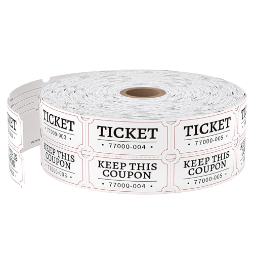 Methdic 2000 White Double Raffle Tickets Roll Ticket for Events Entry Class Reward Fundraiser Prizes - Image 1
