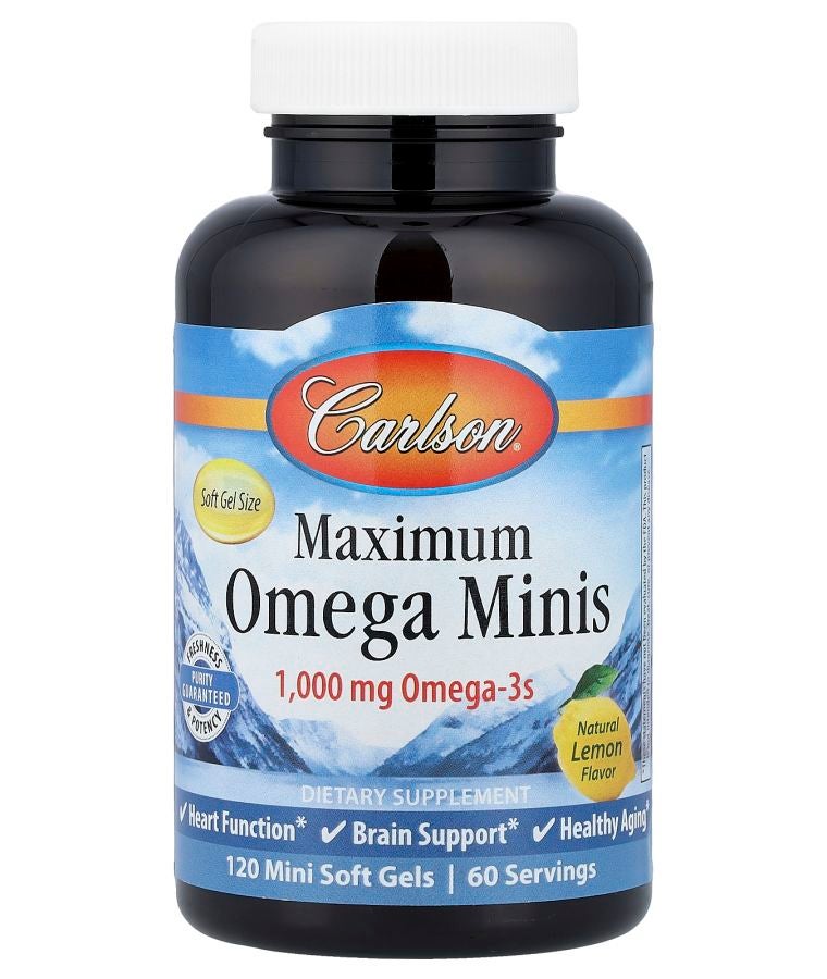Maximum Omega Minis Natural Lemon 120 Mini Soft Gels (500 mg per Soft Gel)