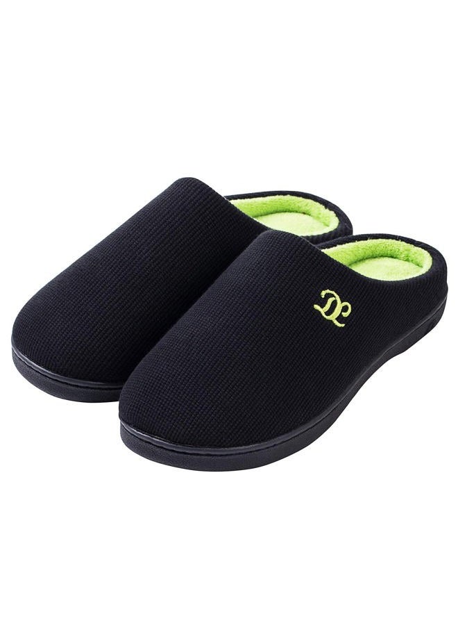 DL Mens Memory Foam Slippers Slip on, Comfy House Slippers For Mens Indoor Outdoor, Cozy Men's Bedroom Slippers Warm Soft Flannel Lining Closed Toe Man Slippers Size Black Gray Navy, Green, 13-14 - Image 1