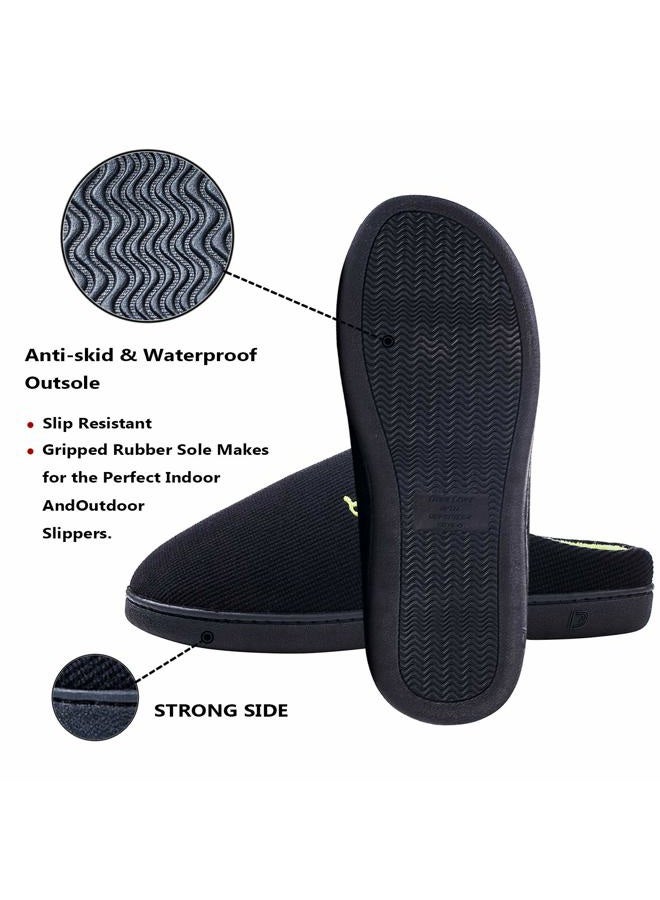 DL Mens Memory Foam Slippers Slip on, Comfy House Slippers For Mens Indoor Outdoor, Cozy Men's Bedroom Slippers Warm Soft Flannel Lining Closed Toe Man Slippers Size Black Gray Navy, Green, 13-14 - Image 4