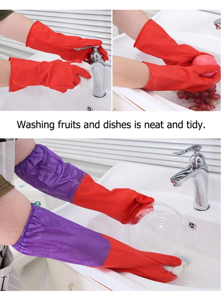 Two pairs of waterproof long sleeve latex gloves purple/red 50cm - Image 3